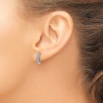 10k White Gold Polished Diamond Hinged Hoop Earrings - Image 3