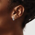 14k White Gold Polished Diamond Hinged Hoop Earrings - Image 3
