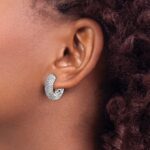 14k White Gold Diamond Hinged Hoop Earrings - Image 3