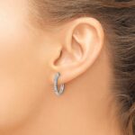 14k White Gold Polished Diamond Hinged Hoop Earrings - Image 3