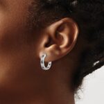 14k White Gold Blue/White Diamond Hinged Hoop Earrings - Image 3