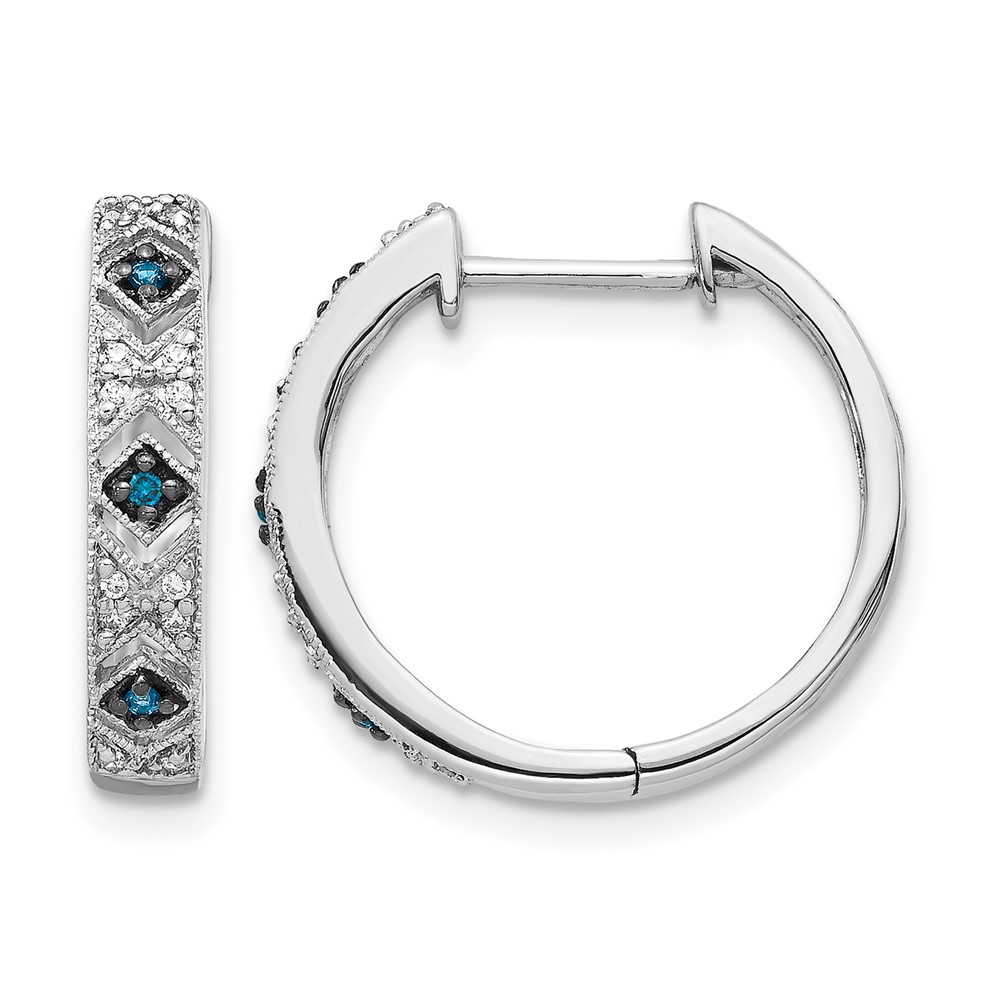 EM5404-BD-010-WA.jpg 14k White Gold Blue/White Diamond Hinged Hoop Earrings - Image 1