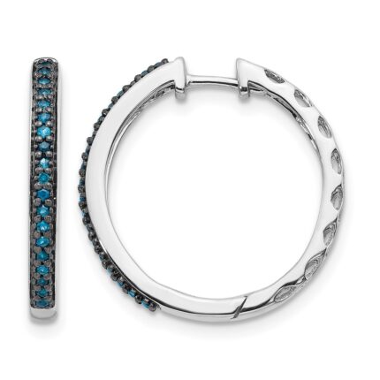 14k White Gold Blue Diamond 2.2mm Hinged Hoops