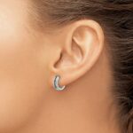 14k White Gold Blue and White Diamond Hinged Hoop Earrings - Image 3