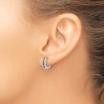 14k White Gold Black and White Diamond Hinged Hoop Earrings - Image 3