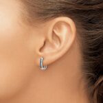 14k White Gold Blue Diamond 3mm Hinged Hoop Earrings - Image 3