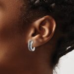 14k White Gold Black and White Diamond Hinged Hoop Earrings - Image 3