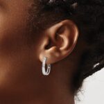14k White Gold Diamond Oval Hinged Hoop Earrings - Image 3