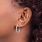 14k White Gold Diamond In/Out Hoop Earrings - Image 3