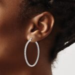 14k White Gold Diamond In/Out Hoop Earrings - Image 3