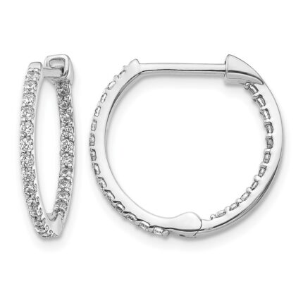 14k White Gold Diamond In/Out Hinged Hoop Earrings