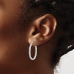 14k White Gold Diamond In/Out Hoop Earrings - Image 3