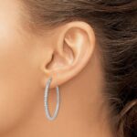 14k White Gold Diamond In/Out Hoop Earrings - Image 3