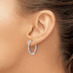 14k White Gold Polished Diamond In/Out Hinged Hoop Earrings - Image 3