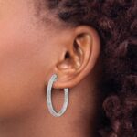 14k White Gold Diamond In/Out Hinged Hoop Earrings - Image 3