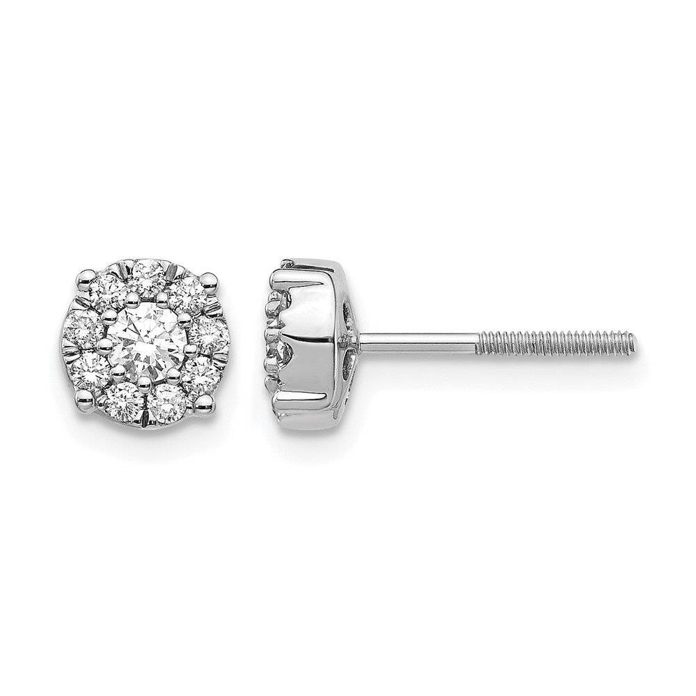 EM5468-050-WA.jpg 14k White Gold 1/2 carat Diamond Halo Cluster Screwback Post Earrings - Image 1