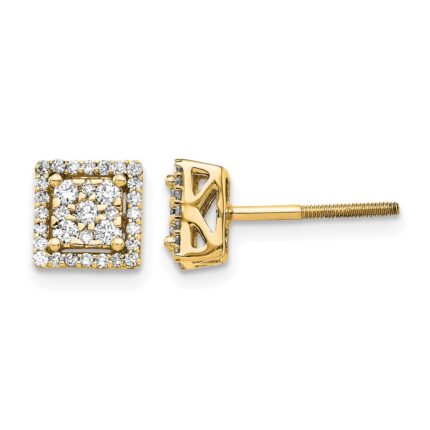 14k 1/3 carat Diamond Cluster Square Screwback Post Earrings
