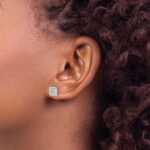 14k White Gold 1/8 carat Diamond Cluster Square Post Earrings - Image 3