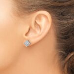 14k White Gold 1/4 carat Diamond Square Cluster Post Earrings - Image 3