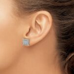 10k White Gold Diamond Small Double Square Bezel Post Earrings - Image 3