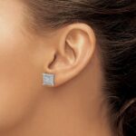 14k White Gold 1/4 carat Diamond Double Square Bezel Screwback Post Earrings - Image 3