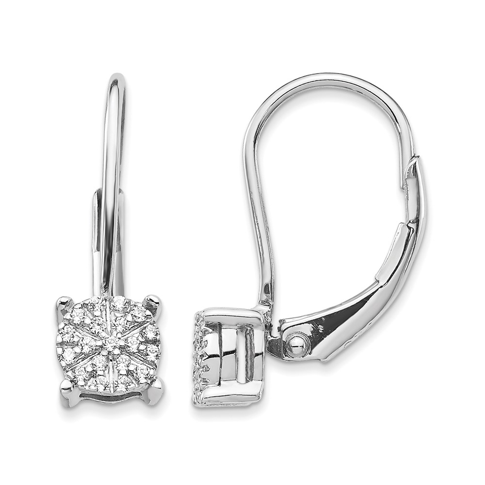EM5489-010-WA.jpg 14k White Gold 1/10 carat Diamond Cluster Leverback Earrings - Image 1