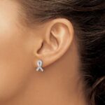 14k White Gold 1/10 carat Diamond Awareness Ribbon Post Earrings - Image 3