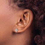 14k White Gold Polished Diamond Cross Post Earrings - Image 3