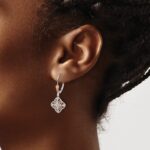 14k White Gold with Rose Rhodium 1/8 carat Diamond Leverback Earrings - Image 3