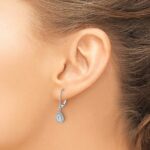 10k White Gold Baguette Diamond Teardrop Halo Leverback Earrings - Image 3