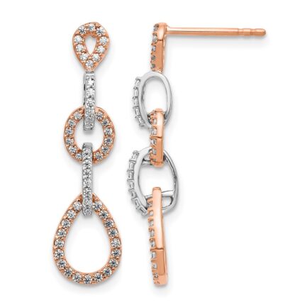 14k Two-Tone 1/2 carat Diamond Chain Dangle Post Earrings