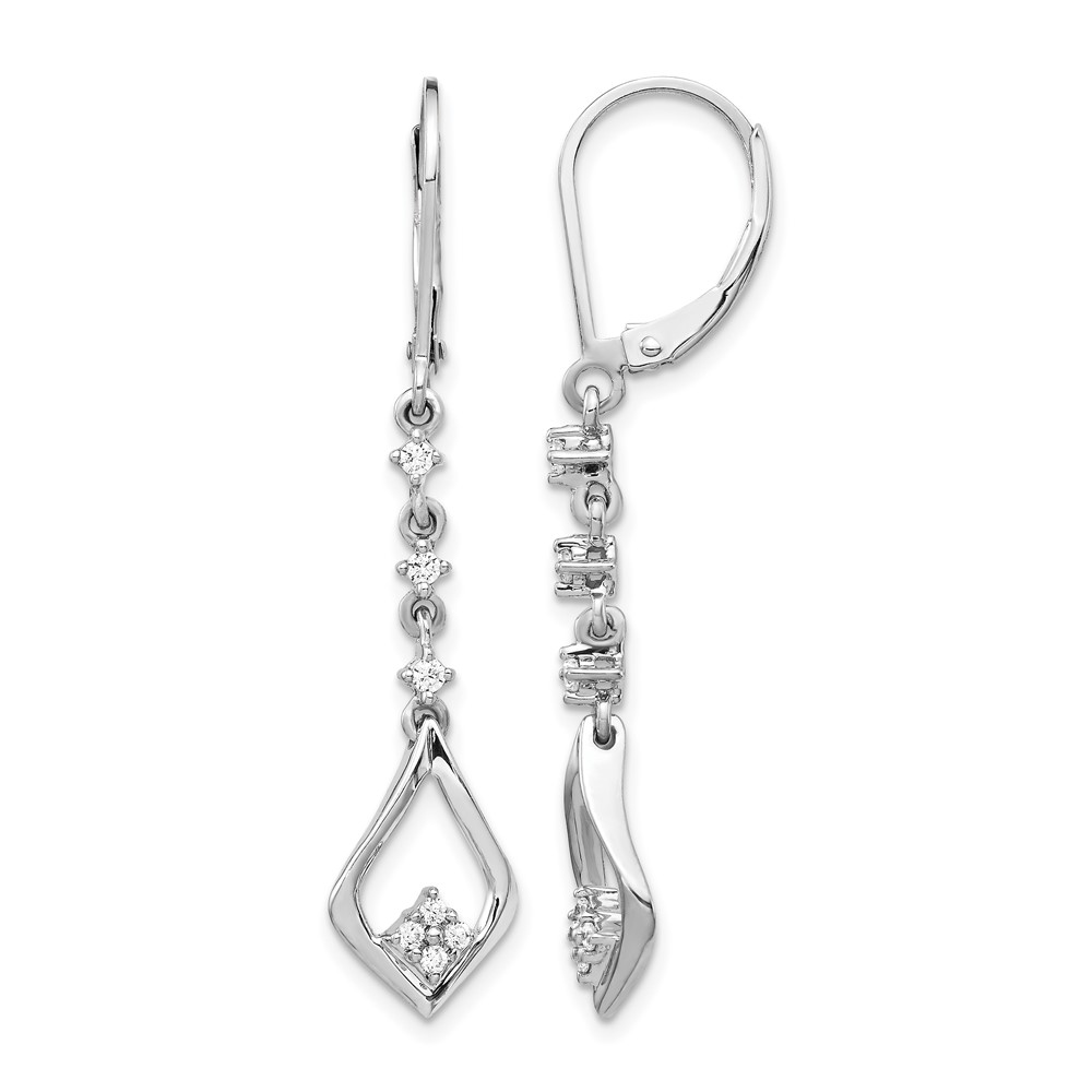 EM5573-020-WA.jpg 14k White Gold 1/5 carat Diamond Long Dangle Leverback Earrings - Image 1