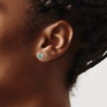 14k White Gold Diamond and 2.3mm Round Emerald Halo Post Earrings - Image 3