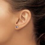 14k White Gold Diamond and 2.3mm Round Ruby Halo Post Earrings - Image 3
