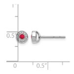 14k White Gold Diamond and 2.3mm Round Ruby Halo Post Earrings - Image 4
