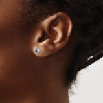 14k White Gold Diamond and 2.3mm Round Sapphire Halo Post Earrings - Image 3