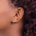 14k Diamond and 2.3mm Round Sapphire Halo Post Earrings - Image 3