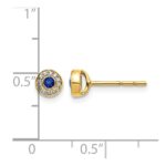 14k Diamond and 2.3mm Round Sapphire Halo Post Earrings - Image 4