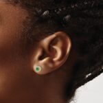 14k White Gold 3.5mm Round Blue Emerald and Diamond Halo Post Earrings - Image 3