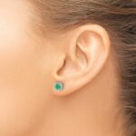 14k White Gold 3.7mm Round Emerald and Diamond Square Halo Post Earrings - Image 3