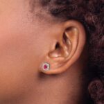 14k White Gold 3.7mm Round Ruby and Diamond Square Halo Post Earrings - Image 3