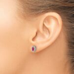 10k White Gold Diamond and Ruby Oval Halo Earrings - Image 3