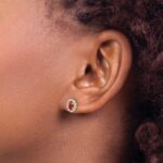 10k Yellow Gold Diamond and Ruby Oval Halo Earrings - Image 3