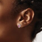 14k White Gold 5x3mm Oval Ruby and Diamond Halo Post Earrings - Image 3