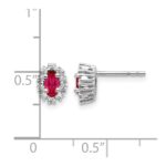 14k White Gold 5x3mm Oval Ruby and Diamond Halo Post Earrings - Image 4
