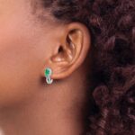 14k White Gold 5x3mm Oval Emerald and Diamond J-Hoop Post Earrings - Image 3