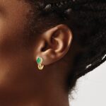 14k 5x3mm Oval Emerald and Diamond J-Hoop Post Earrings - Image 3