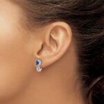 10k White Gold Diamond and Sapphire J Hoop Post Earrings - Image 3