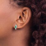 14k White Gold 5x2.5mm Marquise Emerald and Diamond Post Earrings - Image 3