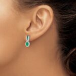 14k White Gold 6x4mm Oval Emerald and Diamond Halo Post Earrings - Image 3